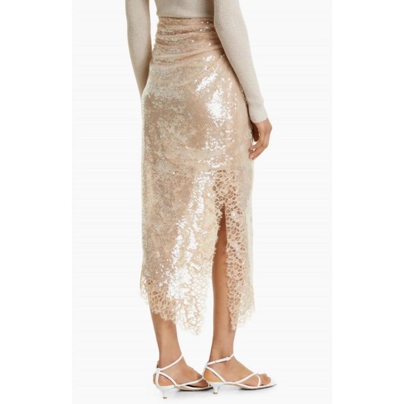 Simkhai Amrita Sequin Lace Midi Slit Slip Long Skirt Ginger Root Tan Nude - Picture 4 of 12